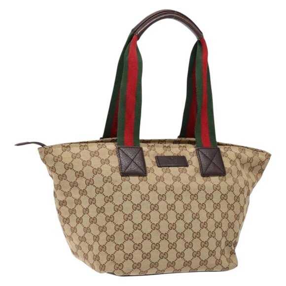 GUCCI GG Canvas Web Sherry Line Tote Bag Beige Red Green 131230 Auth ep10289 - Picture 2 of 16